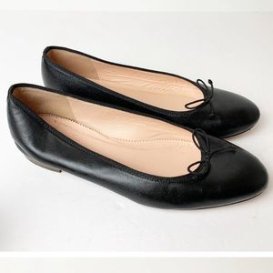 J.Crew Flat Leather Slip on Shoe Round Bow Black 7